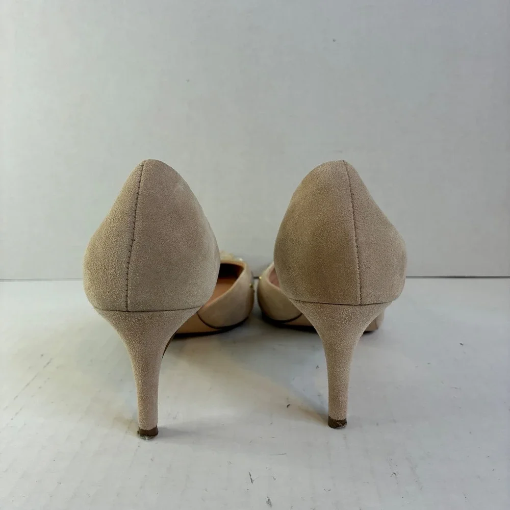 J.Crew K7887 Beige Nude Suede 7.5 Crystal Stud Leather Heels D'Orsay Pumps Italy